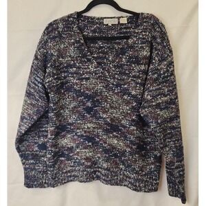 Axiom‎ Vintage Knit Sweater Womens Size Large V-neck Purple Colorful